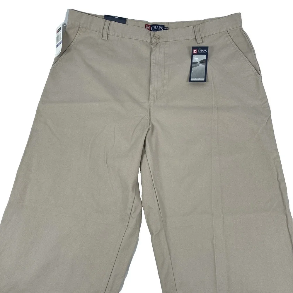 Y2K Mens Chaps Mitchell Relaxed Fit Flat Front Khaki Chino Pants Size 38x32 NWT